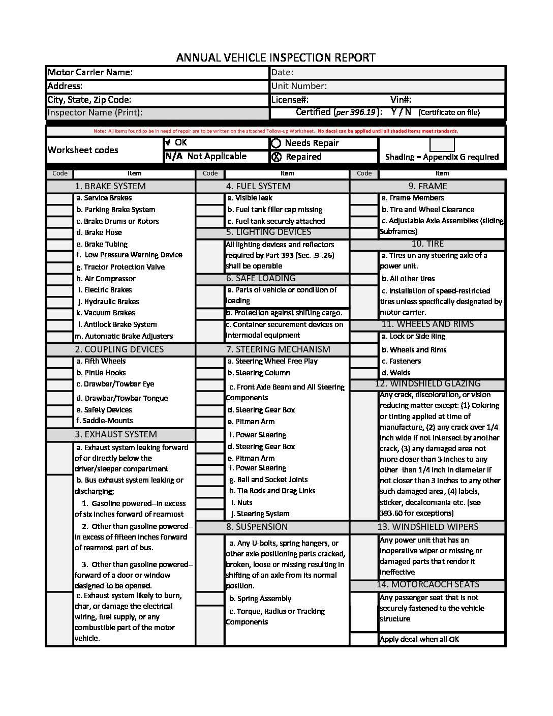 Free Printable Commercial Vehicle Inspection Forms - Infoupdate.org